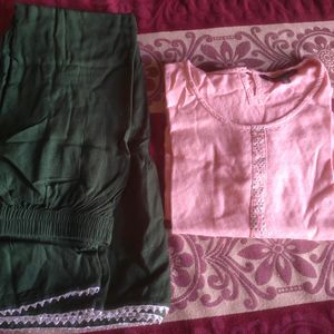 Peach And Green Kurta Sharara Set