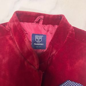 Maroon Velvet Blazer Coat For Small Boys