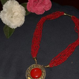 Red Kundan Beaded Necklace