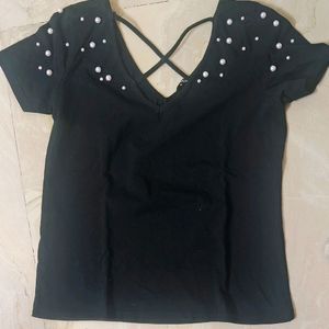 Shein Black Top With Pearl Design