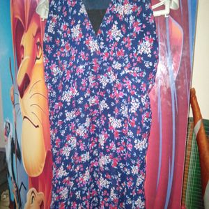 Blue/Pink Flower Printed One Piece Dress For Girl