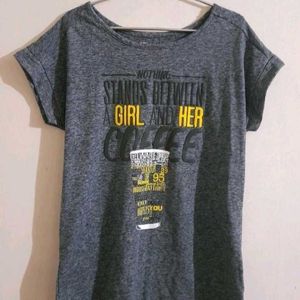 A Grey Colour Printed Women's T shirt