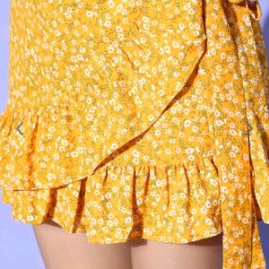 Yellow Floral Printed - Wrap Skort