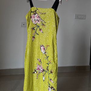 Sequins Yellow  Floral Bandeau Midi Dress