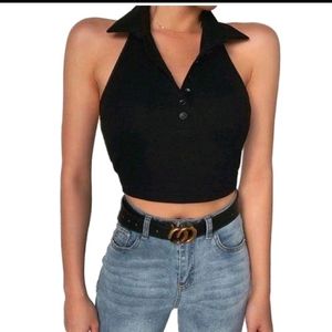 Black V SHAPE CropTop