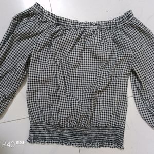 Checked Line Bardot Top