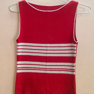 Red Warmers With A White Horizontal Stripes