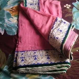 Pink With Heavy Border Saree