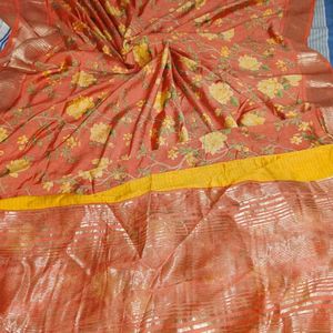 Orange 🧡 Multiprint Silk Saree