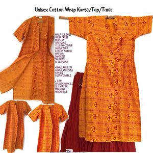 orangish yellow half sleeves, unisex, wrap  tunic