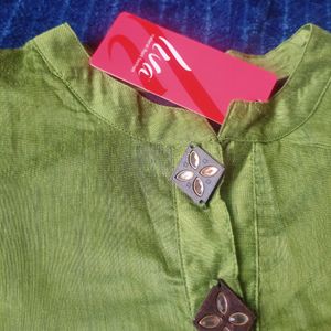 Green Unused Kurti With Embroidery Work With Stones On It