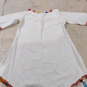 White Kurti With Pompom