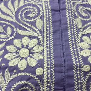 Cotton Lavender  Chikan Embroidery Work Kur