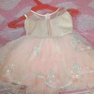 Cute Peach Colour Frock With Glitter