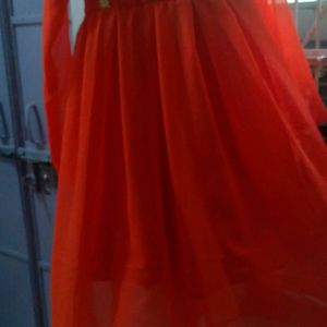 Orange gown plazo and dubatta.