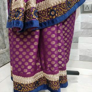 Purple Net Saree