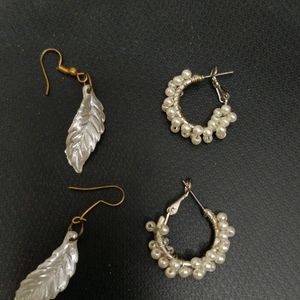 Pearls Earrings And Leaf Hangings