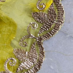 Organza Lemon Yellow  2.5 Miter Duptta