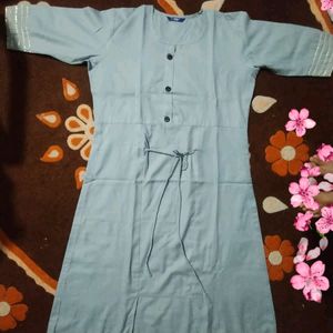 Grey Cotton Blend Tie Up Kurti