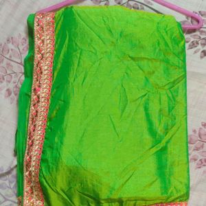 Green Stone And Zari Sari For Festival