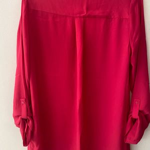 Women Rose/hot Pink V-neck Shirt