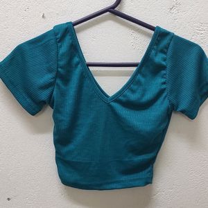 Cute Blue Ribbed Crop Top