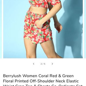 Berrylush Off Shoulder Crop Top& Shorts Cord Set