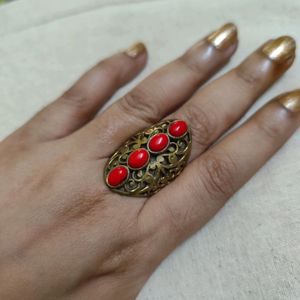 Pure Brass Antique Ring With Original Coral Stones