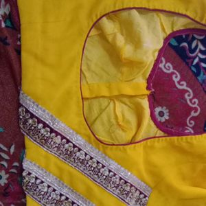 Yellow Saree With Designer Blouse