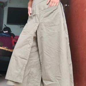 Women High Slit Pleated Cotton Flared Palazzo Pant