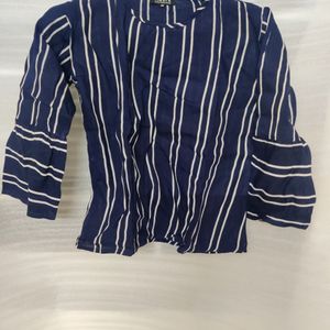 Navy Blue White Stripes Top