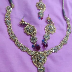 Polaki Necklace Set With Maang Tikka