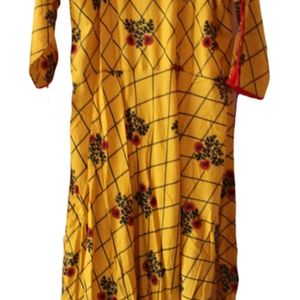 Women's Printed Flared Ankle Length Kurta, Yellow