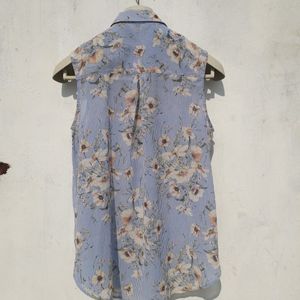 H&M Floral Blue Sleeveless Top