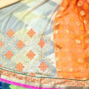 (FREE SHIPPING) Orange N Cream Saree Half Sare De