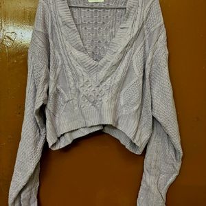 Korean Lavender V Neck Cropped Sweater