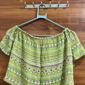 Cute Green People Branded Top - Crop Off Shoulder