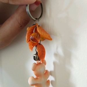 Orange Teddybear Keychain With Beautiful Butterfly