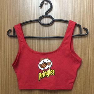 Pringles Print Red Sleeveless Tank Crop For Women