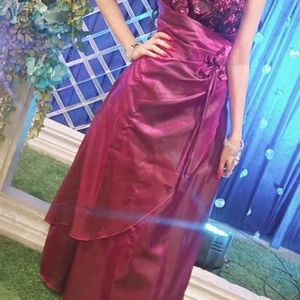 dark Pink Gown Cut Sleeve