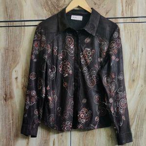 Coffe Brown Embroidery Work Shirt Size-36