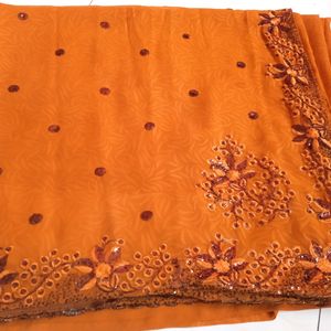 Orange Hand Work Saree