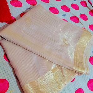 Nude Colour Saree With Attached Blouse Piece