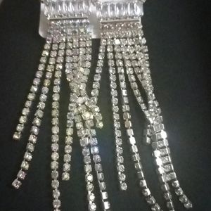 Korean Heart Shaped Party Wear Diamond Chain Earrings