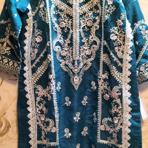 Pakistani Suit Brand New.Teal Green And White Moti