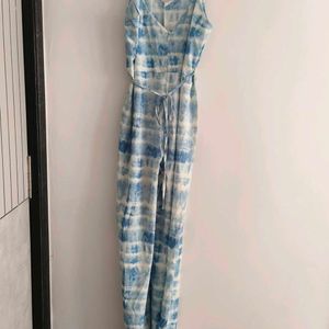 Blue and White Printed Basic Jumpsuit