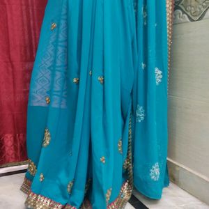 Embroidery Blue Party Wear Saree