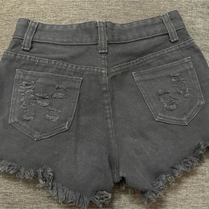 Black Ripped Denim Shorts