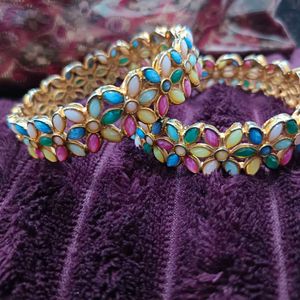 Pack Of 2 Multicolored Stone Metal Bangles