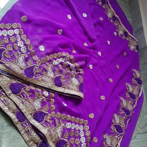 Onion Magenta Embroidery Party Wear Gorgette saree